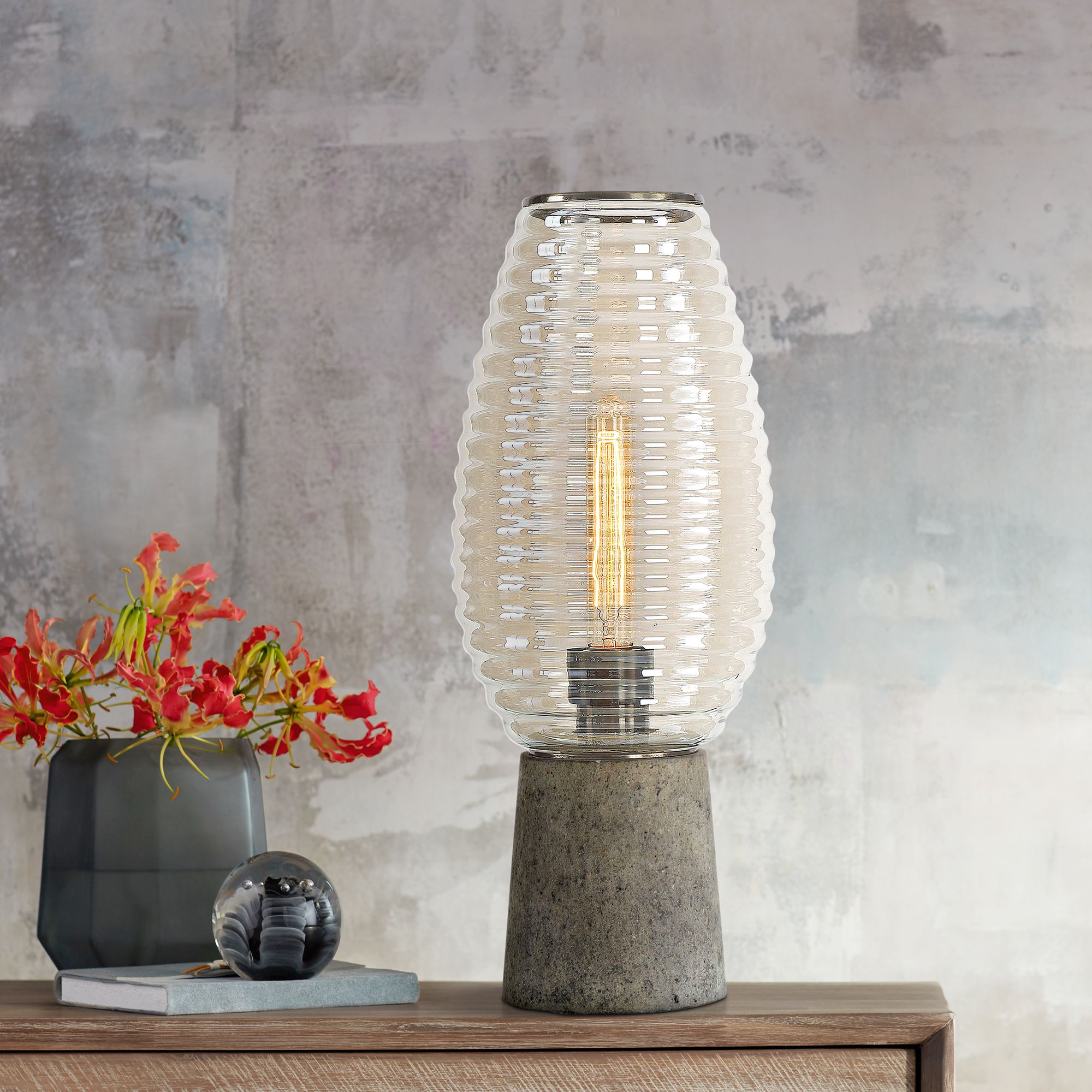Alvarium Amber Glass and Concrete 19 1/2"H Accent Table Lamp