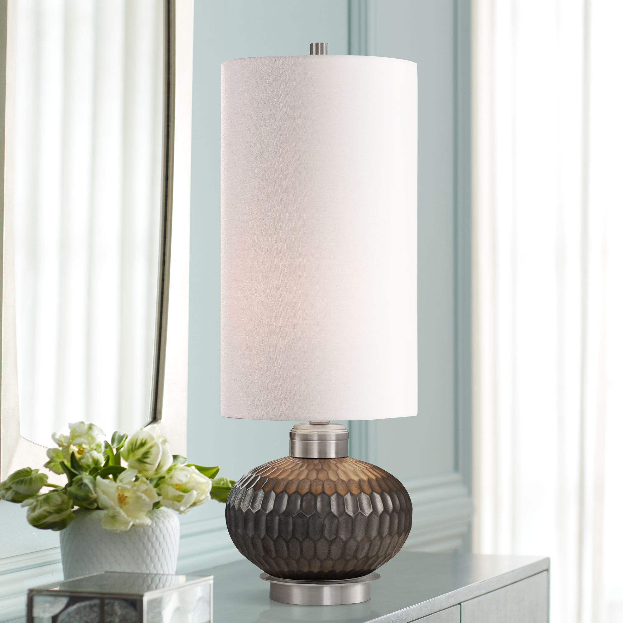 Bresca Textured Aged Black Honeycomb Buffet Table Lamp