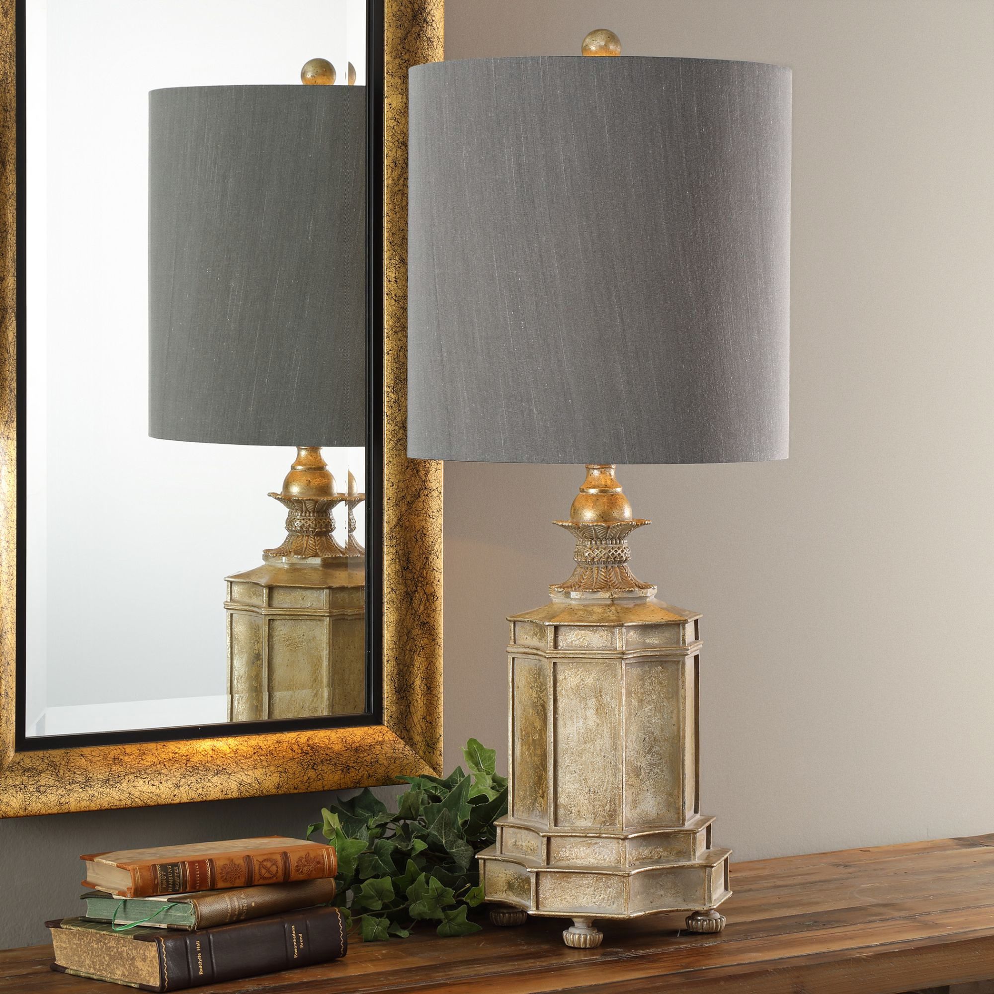 Falerone Distressed Golden Champagne Buffet Table Lamp