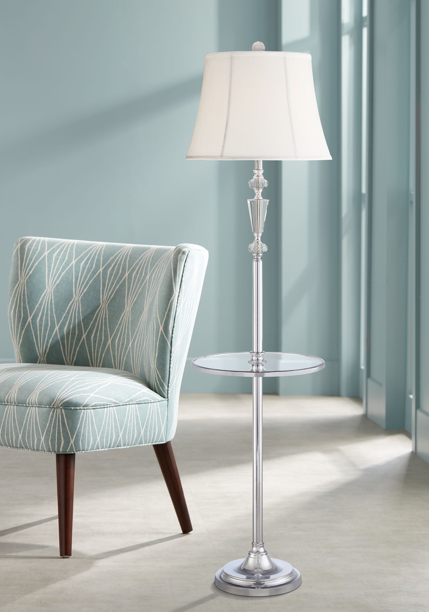 Rianna Crystal and Metal Floor Lamp with Tray Table