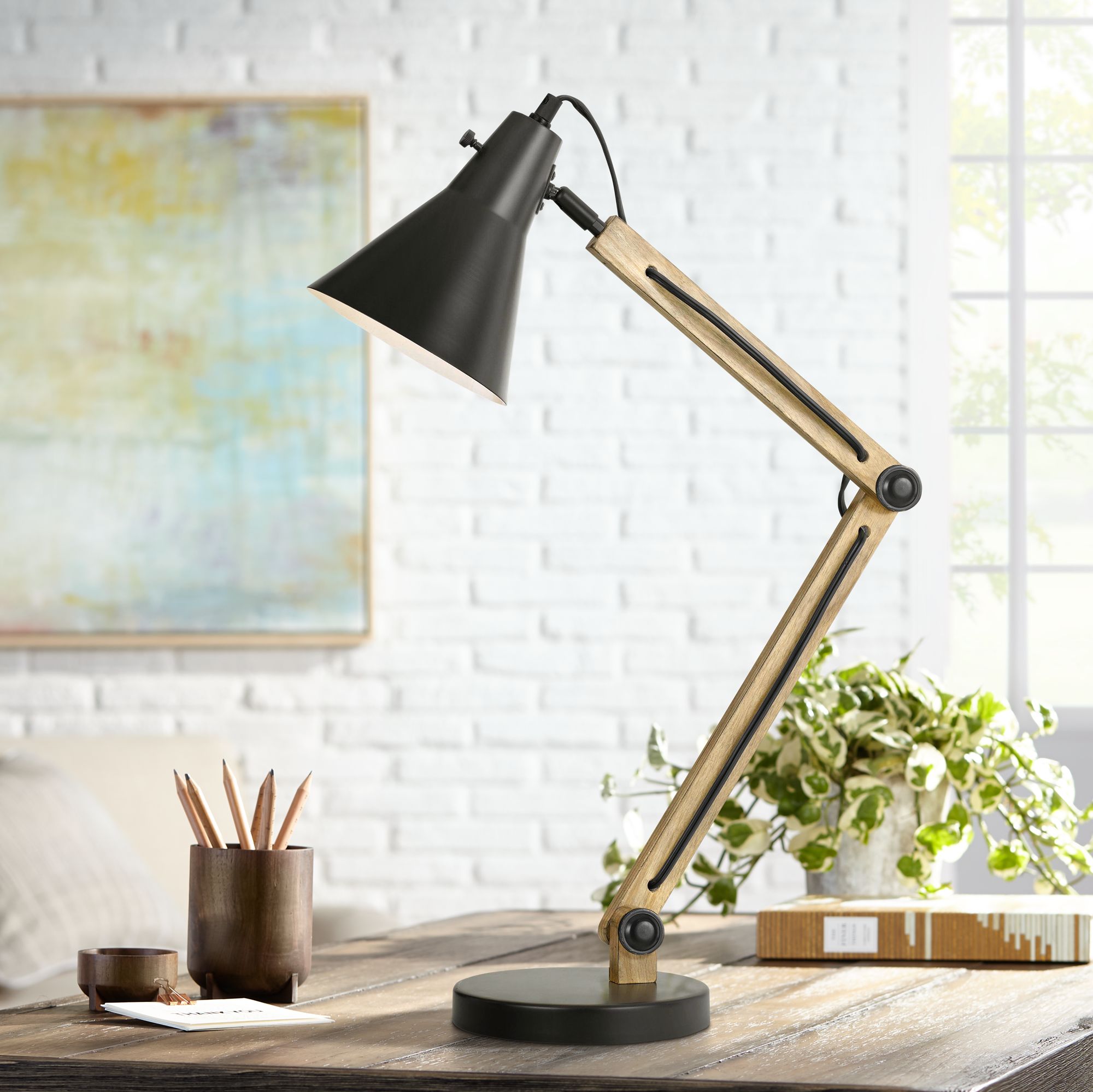 Scotia Dark Bronze Metal and Wood Desk Lamp