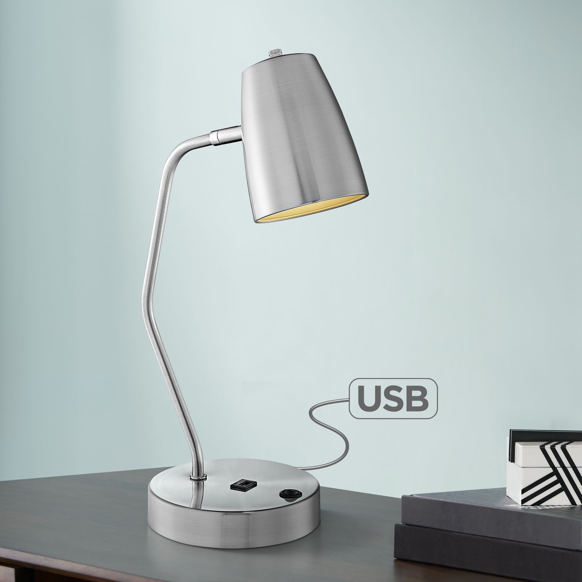 Ronnie Brushed Nickel USB Desk Lamp by Lite Source
