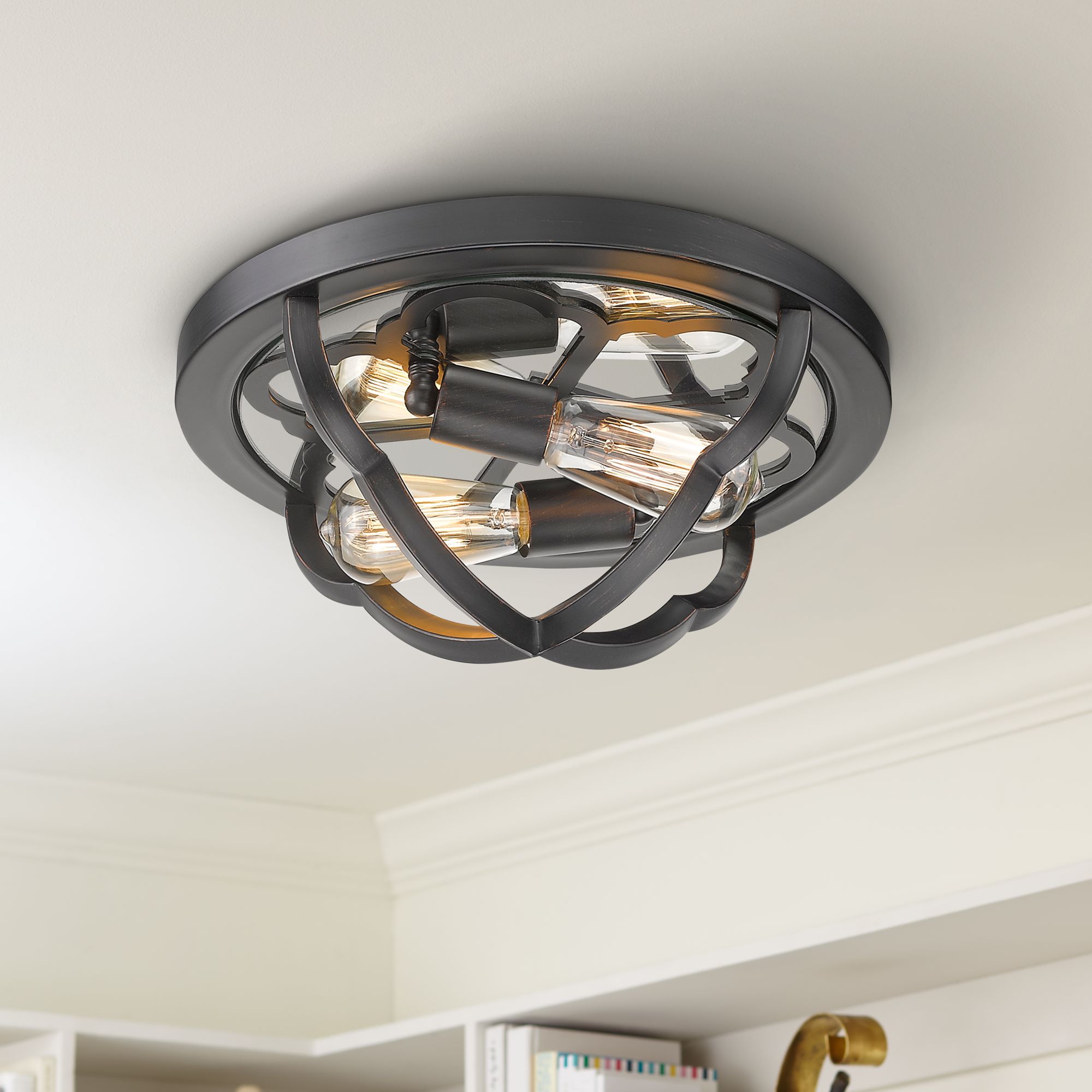 Saxon 14" Wide Aged Bronze 2-Light Ceiling Light