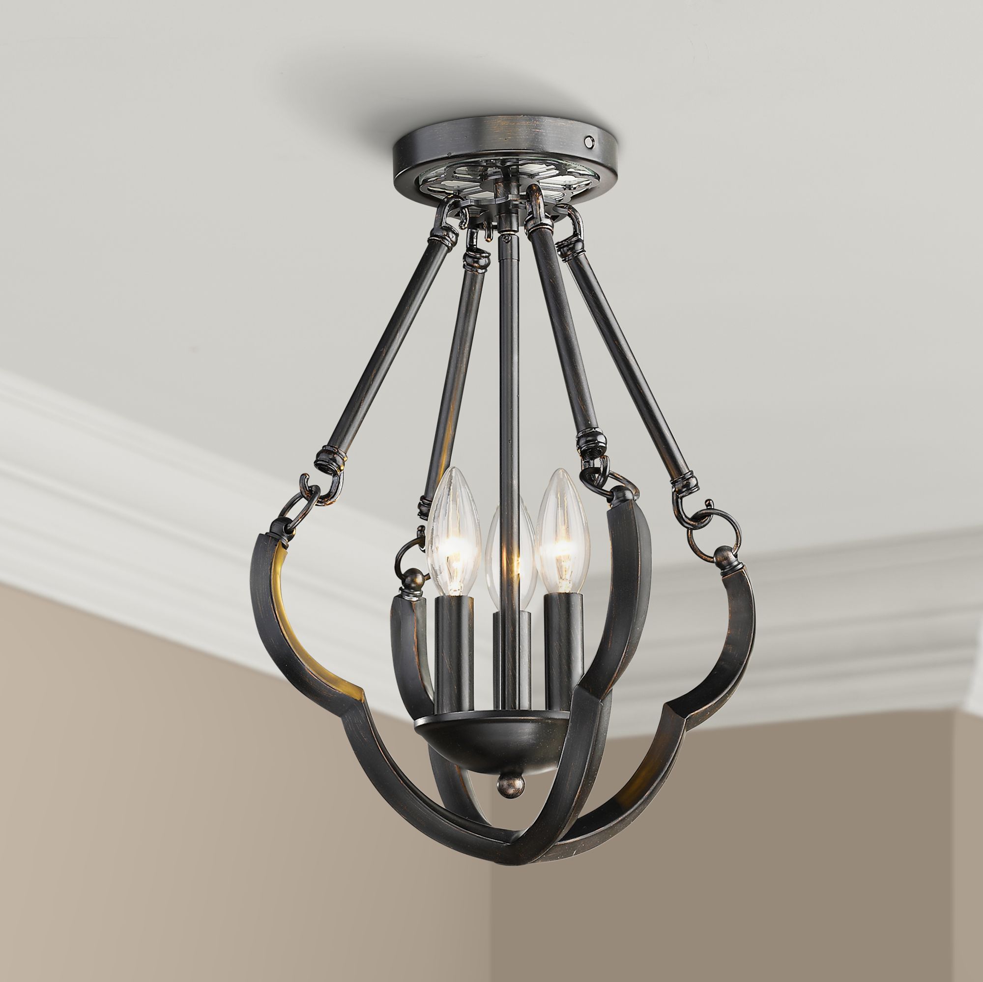 Saxon 12 1/2" Wide Aged Bronze 3-Light Ceiling Light