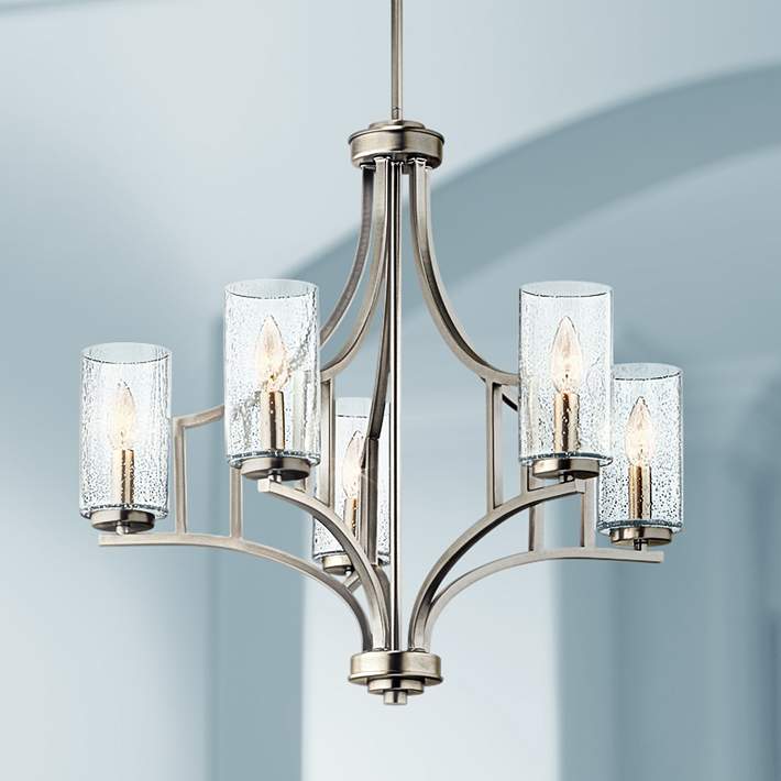 Kichler Vara 25 1 4 Wide Brushed, 5 Light Brushed Nickel Chandelier With Clear Glass Shades