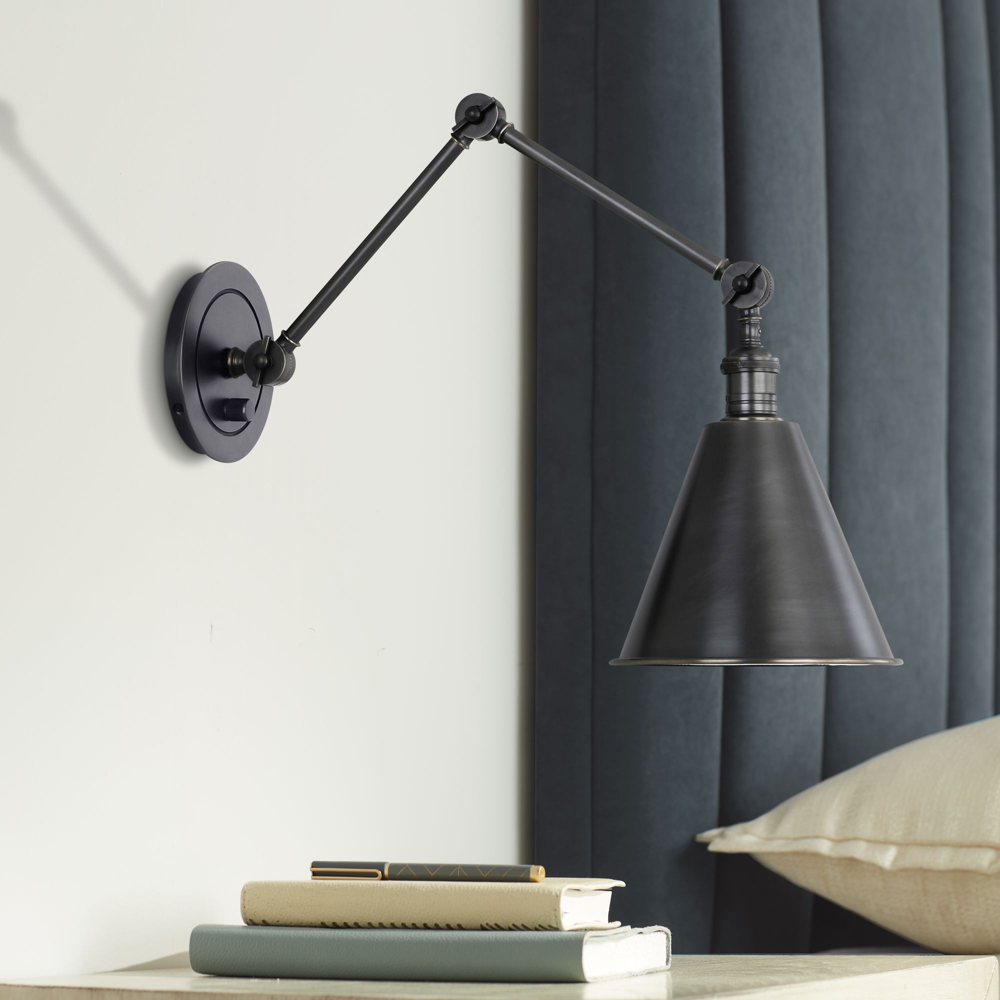 Alloy Deep Patina Bronze Plug-In Swing Arm Wall Lamp