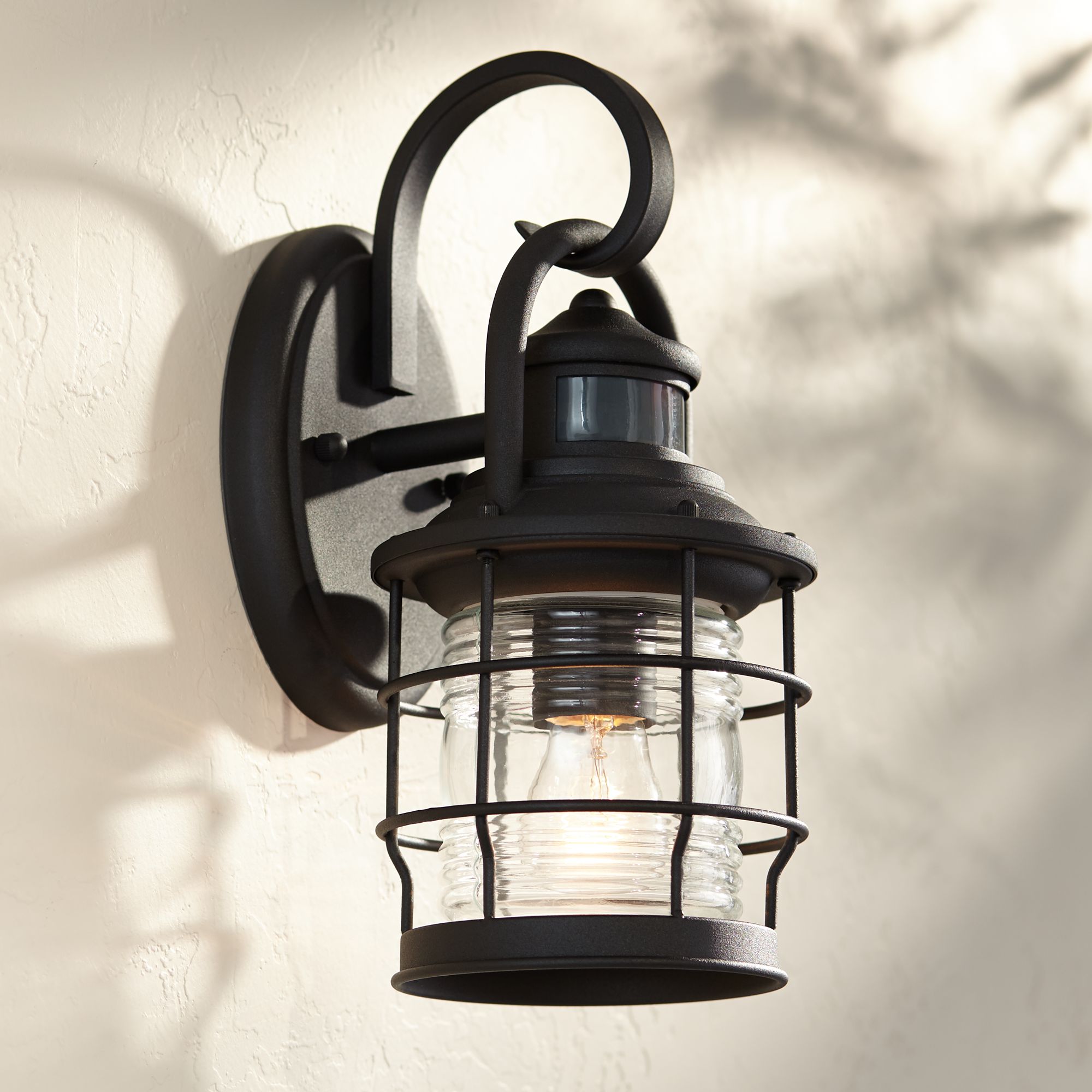Maryland 12"H Black Caged Motion Sensor Outdoor Wall Light