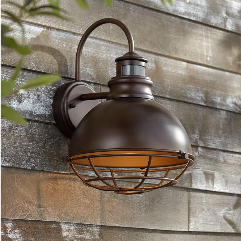 Norton 14&quot; High Bronze Caged RLM Outdoor Wall Light