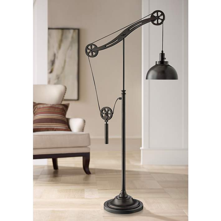 Lite Source Garrett Dark Bronze Industrial Pulley Floor Lamp