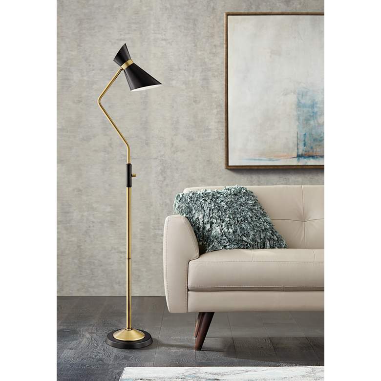 Image 1 Jared Black and Antique Brass Modern Floor Lamp