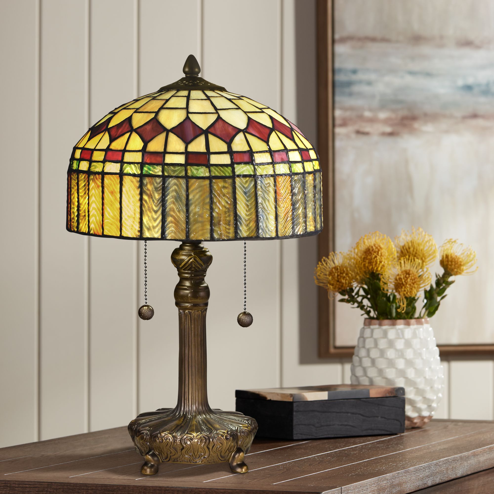 Mayor Island 19 1/2"H Bronze Tiffany-Style Accent Table Lamp