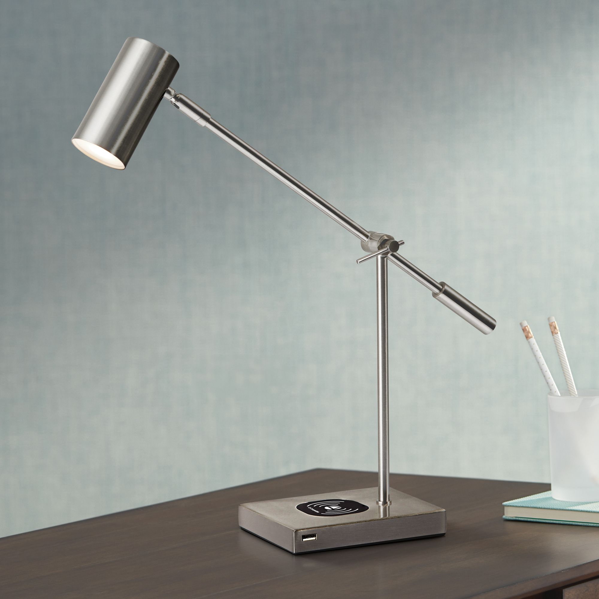Collette Brushed Steel Charge LED Desk Lamp with USB Port