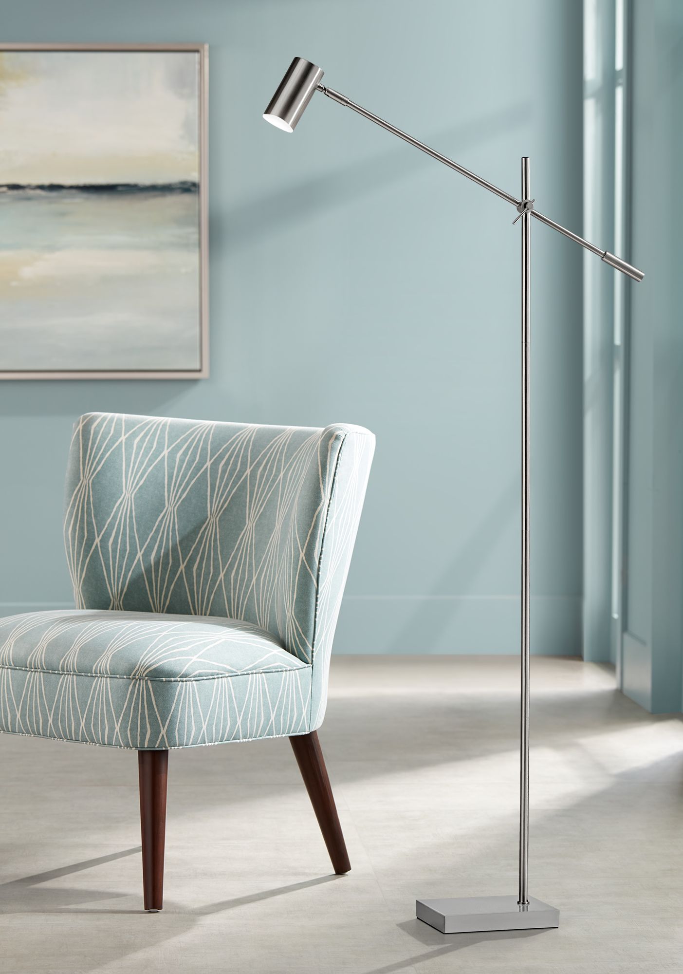 Collette Brushed Steel Adjustable Modern LED Floor Lamp