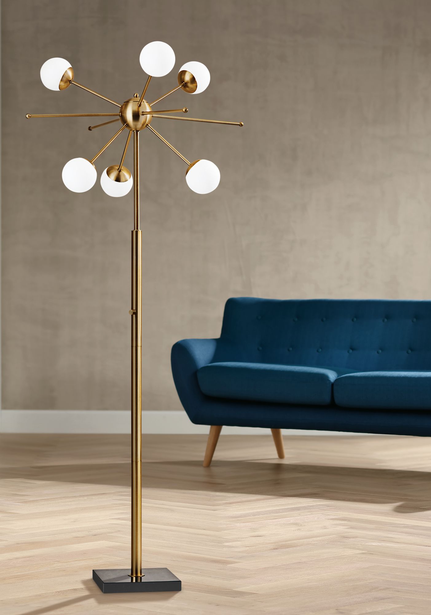 Doppler Antique Brass LED Sputnik Floor Lamp