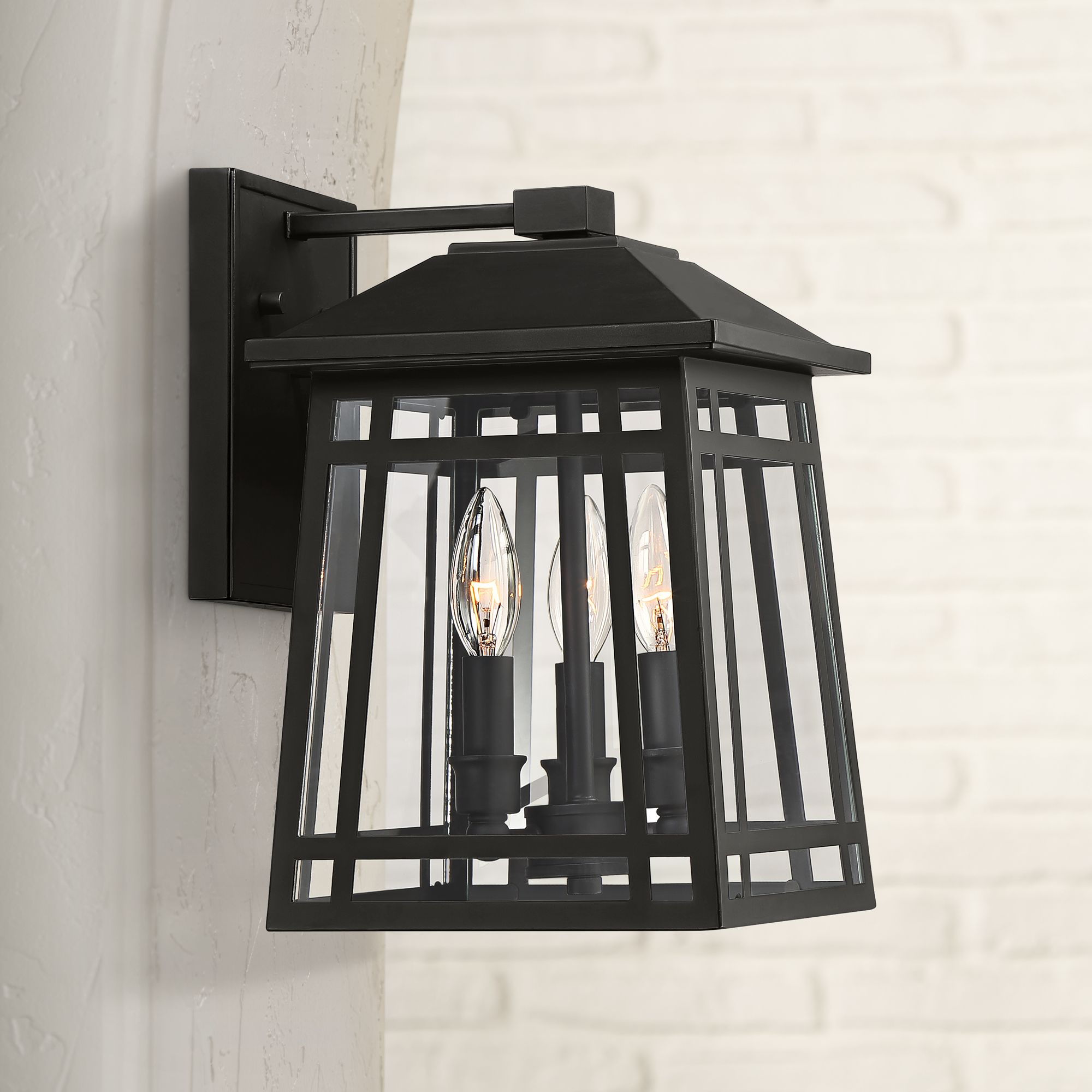 East Ridge 13 1/4"H Black Caged 3-Light Outdoor Wall Light