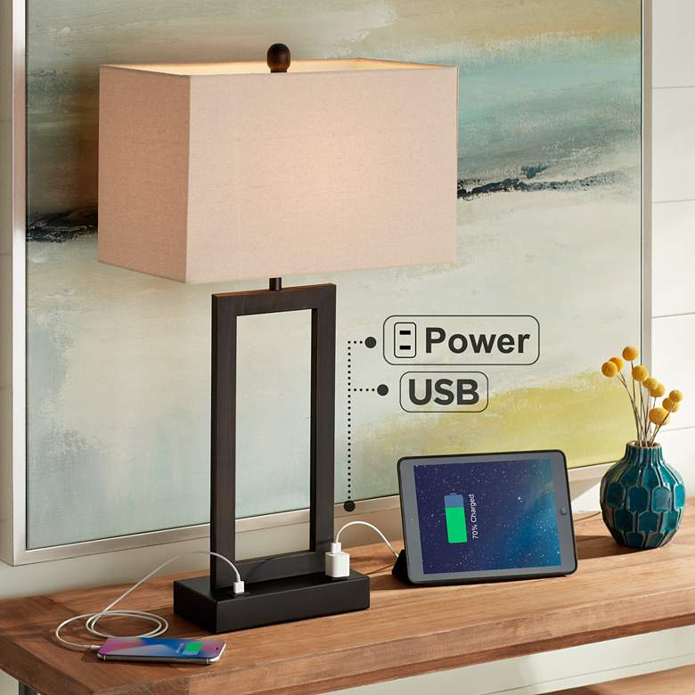 Todd Bronze Metal Table Lamp with USB Port and Outlet