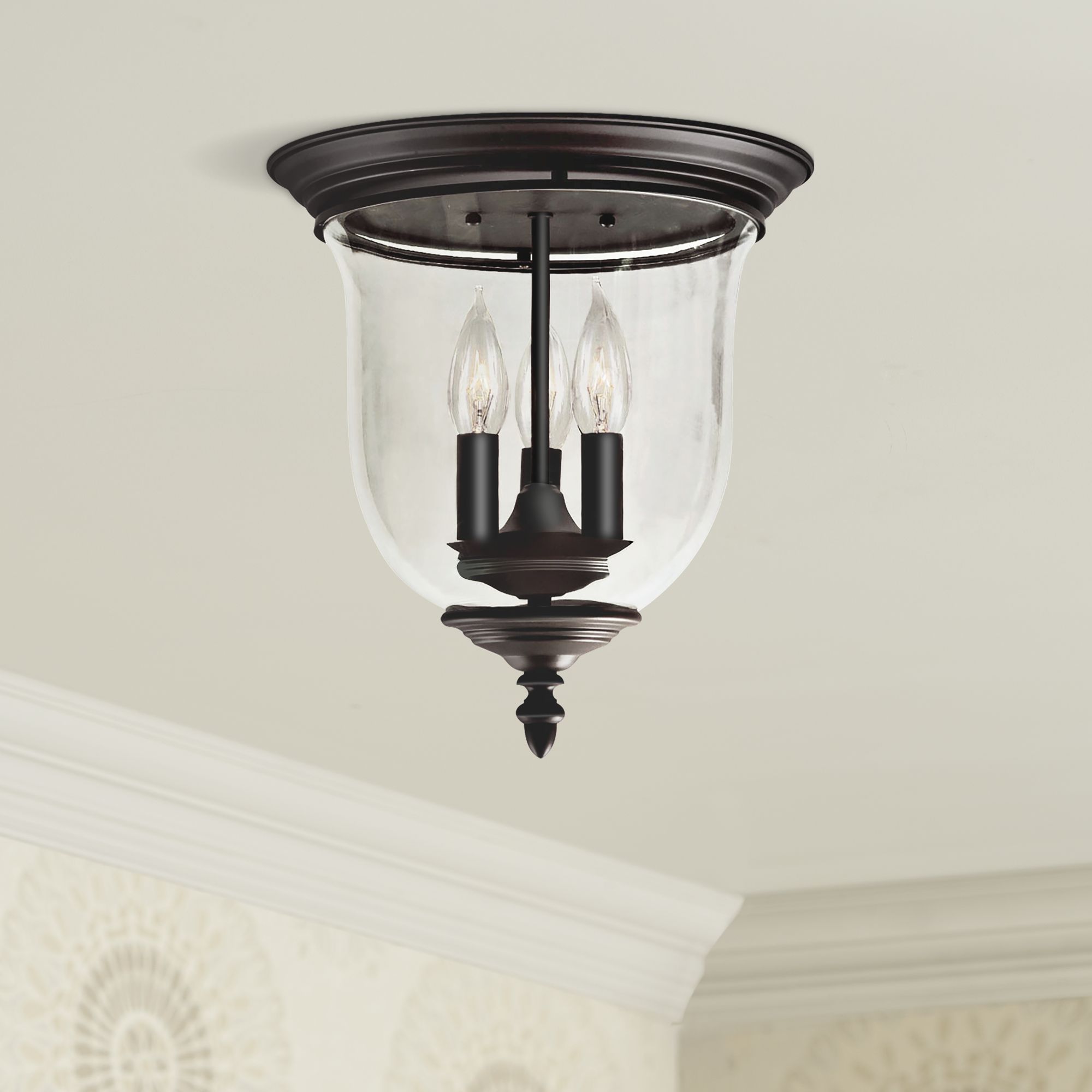 Legacy 11 1/2" Wide Bronze and Glass 3-Light Ceiling Light