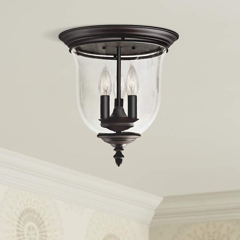 Image 1 Legacy 11 1/2"W Bronze and Glass 3-Light Ceiling Light