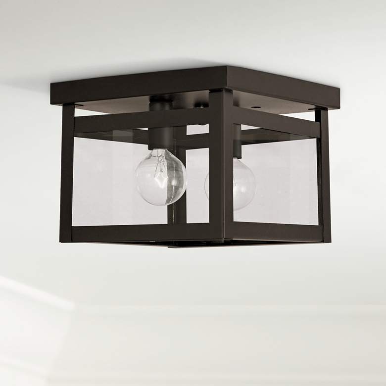Milford 8&quot; Wide Bronze and Clear Glass 2-Light Ceiling Light