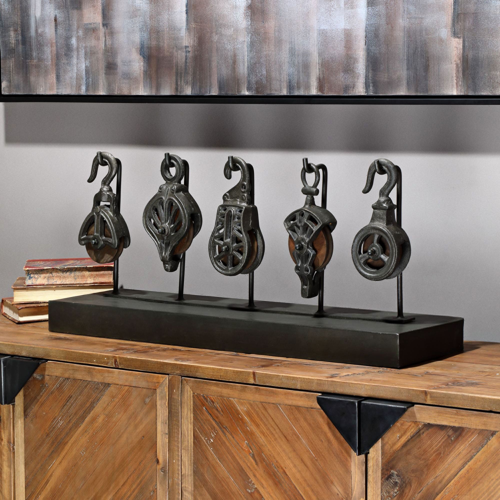 Uttermost Pulley System 30" Wide Cast Iron Sculpture