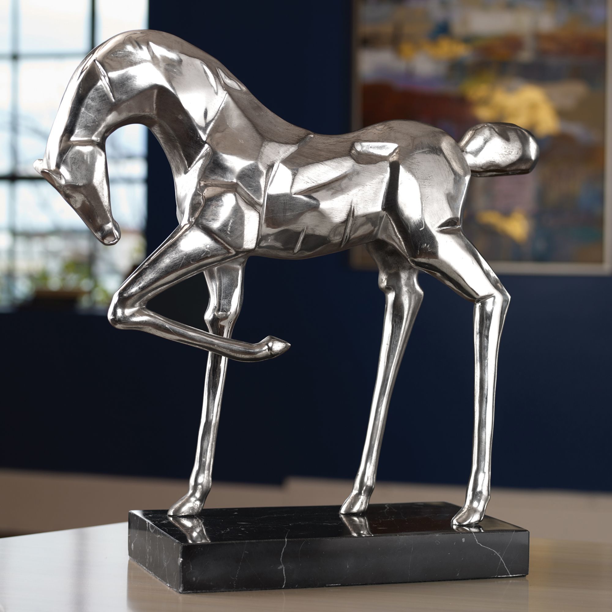 Uttermost Phoenix 18 1/2"W Brushed Nickel Horse Statue