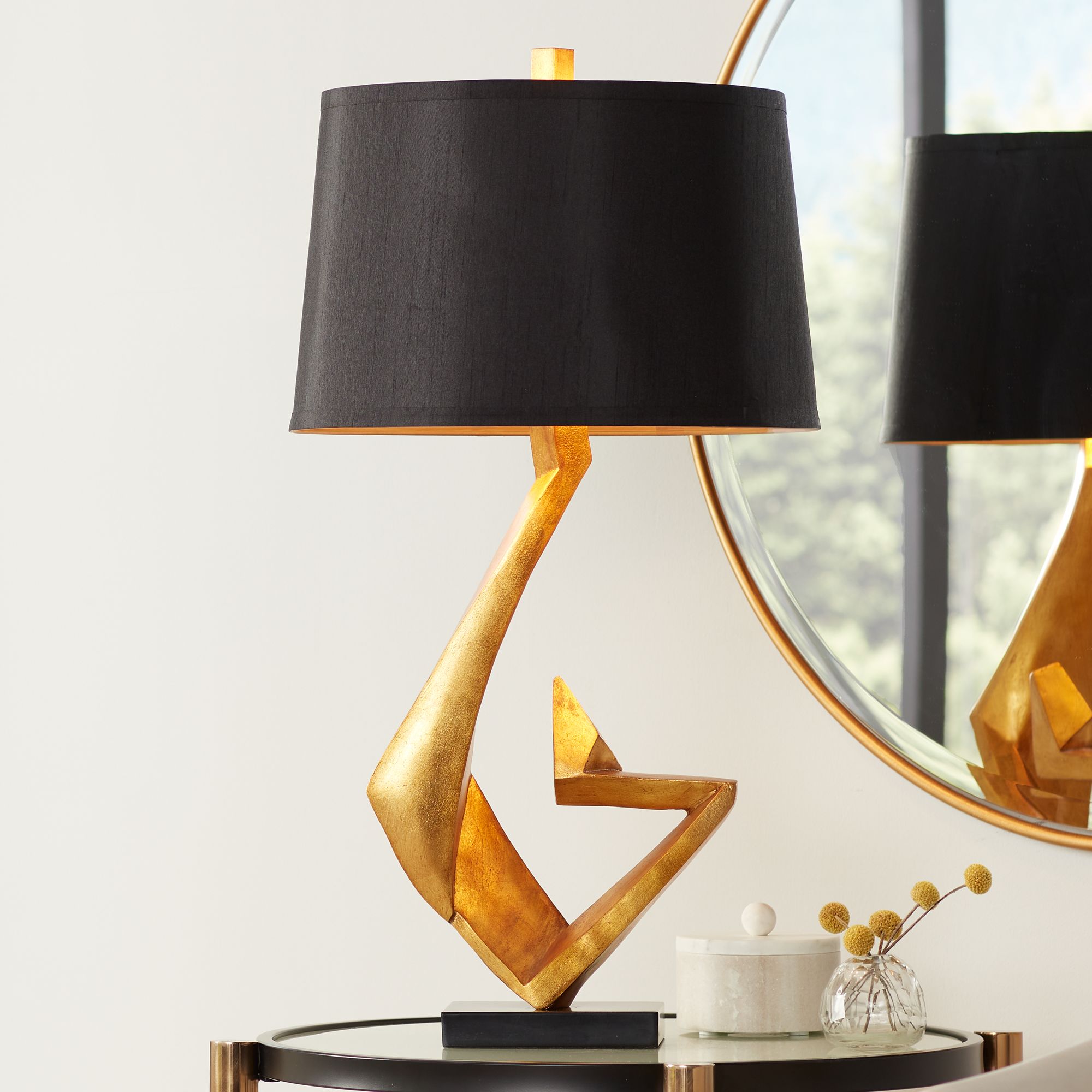 Possini Euro Zeus Gold Leaf Table Lamp with Black Shade