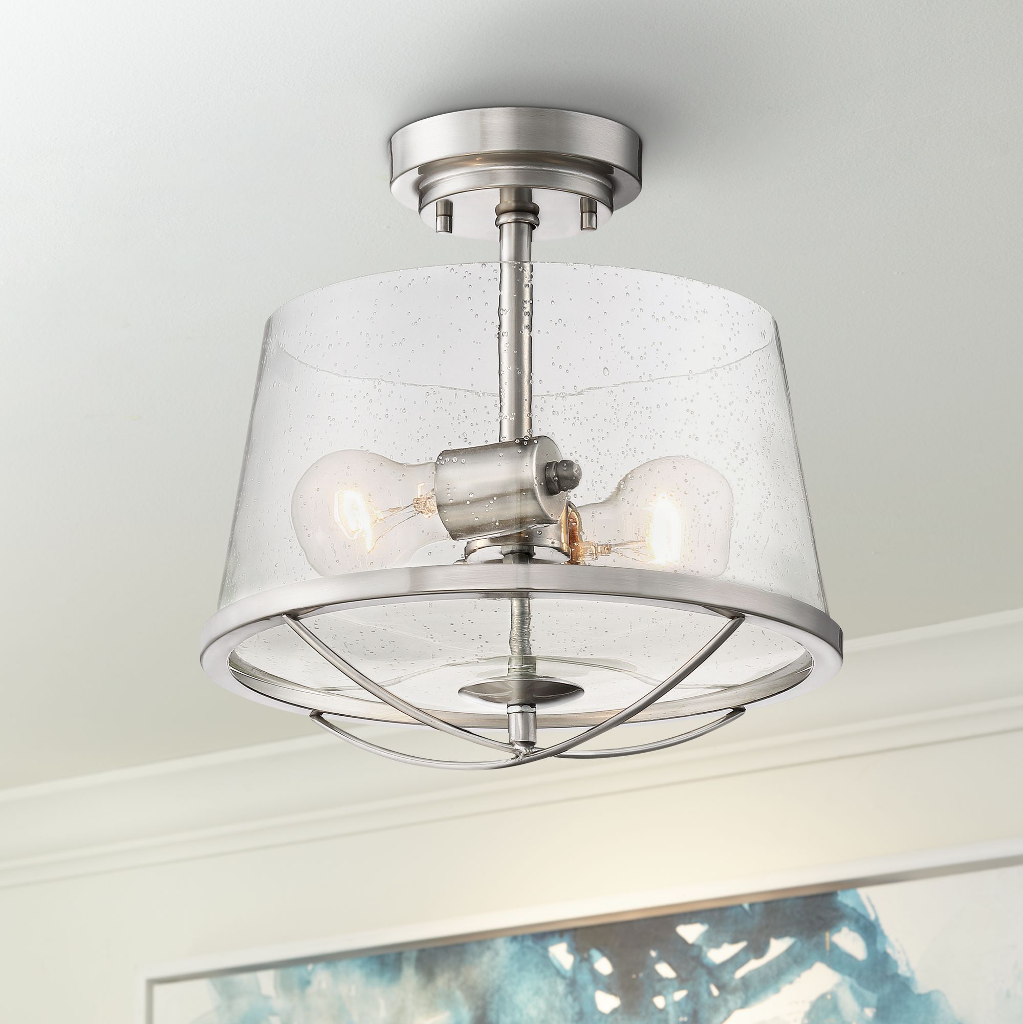 Darby 12" Wide Satin Platinum 2-Light Ceiling Light