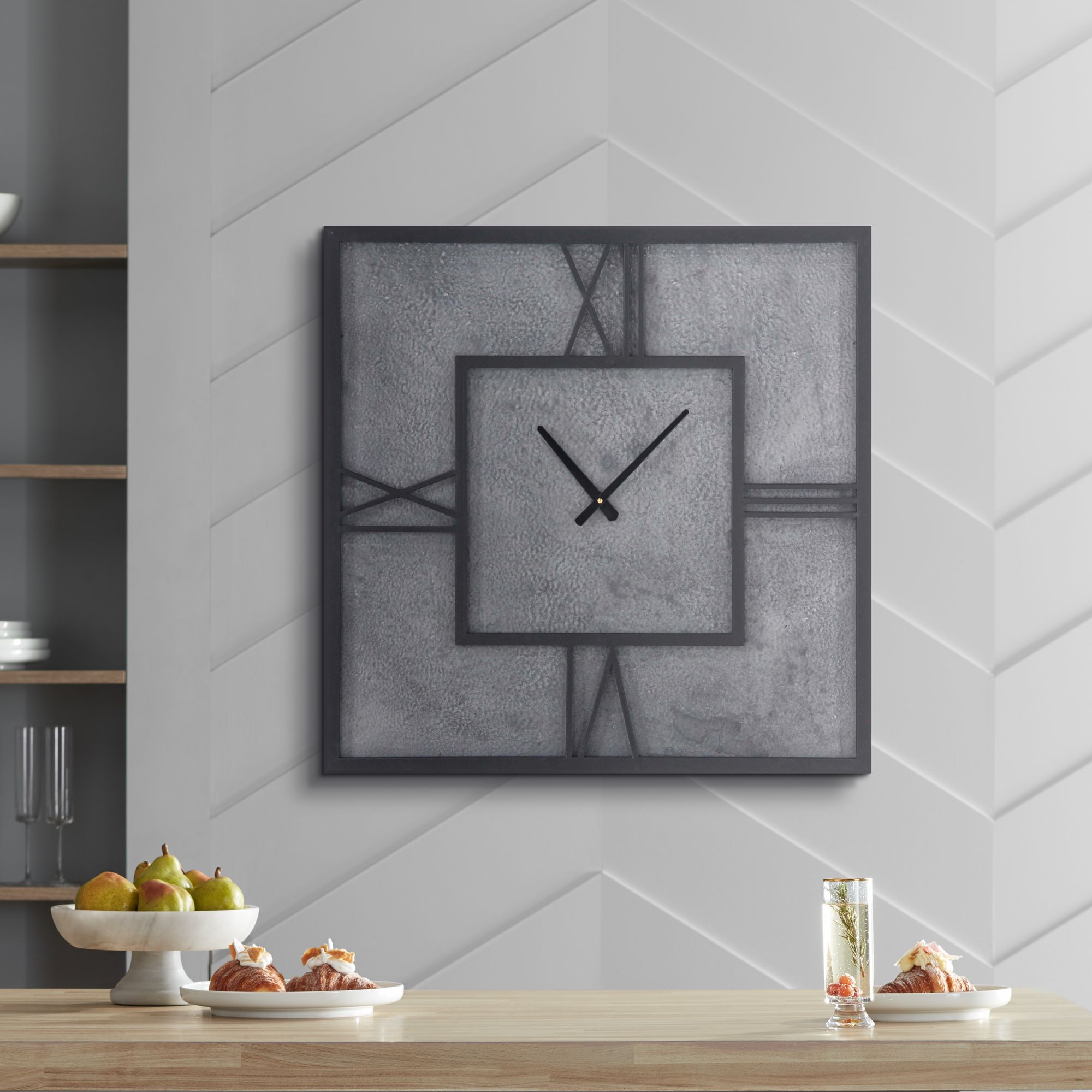 Wood and Metal Gray 26" Wide Square Wall Clock