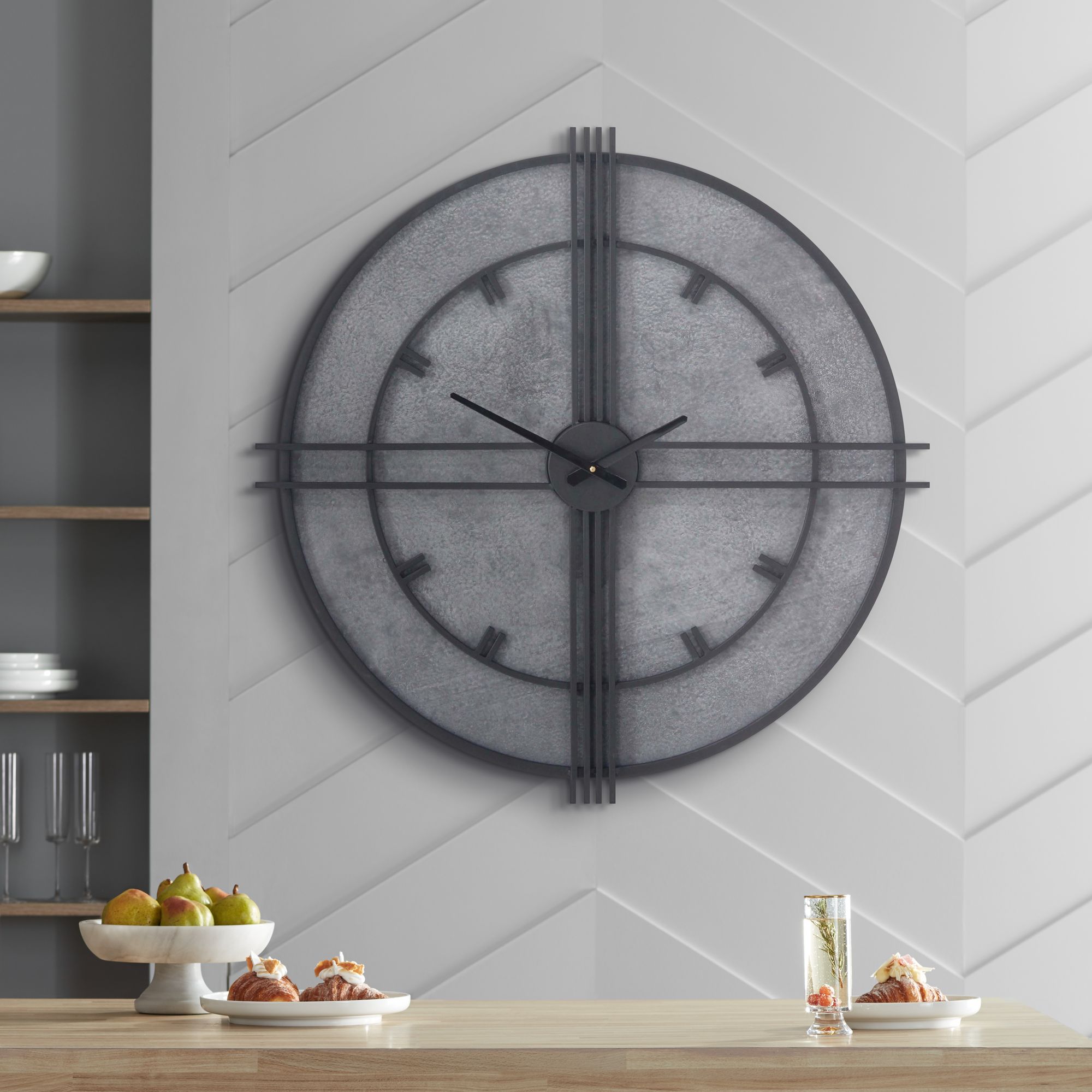 Metal and Wood Gray 29" Wide Round Wall Clock
