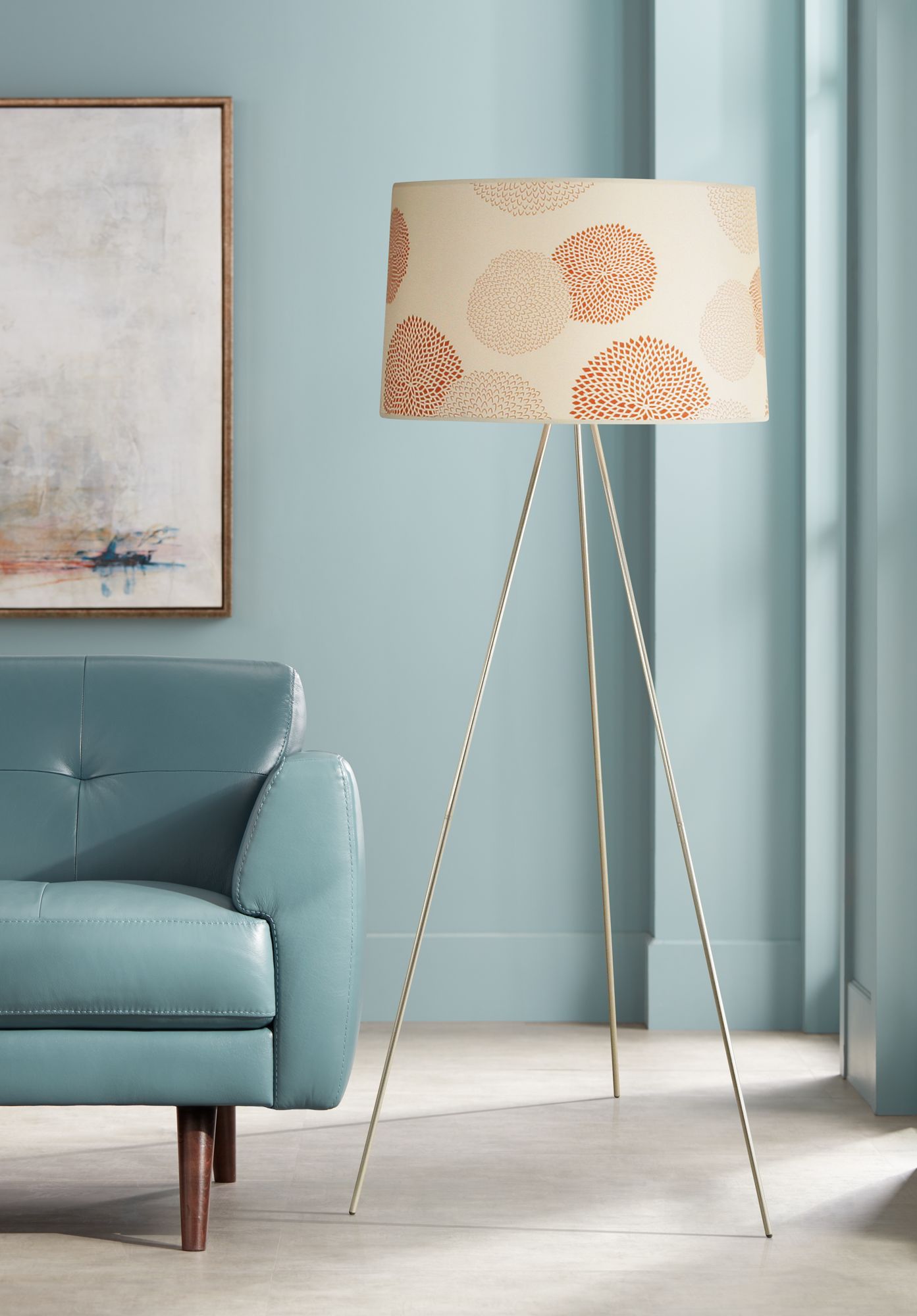 Lights Up! Brushed Nickel Red Mumm Tripod Floor Lamp