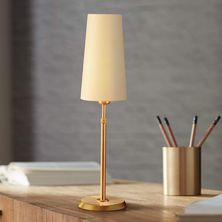 Holtkoetter Antique Brass Table Lamp with Slim Kupfer Shade