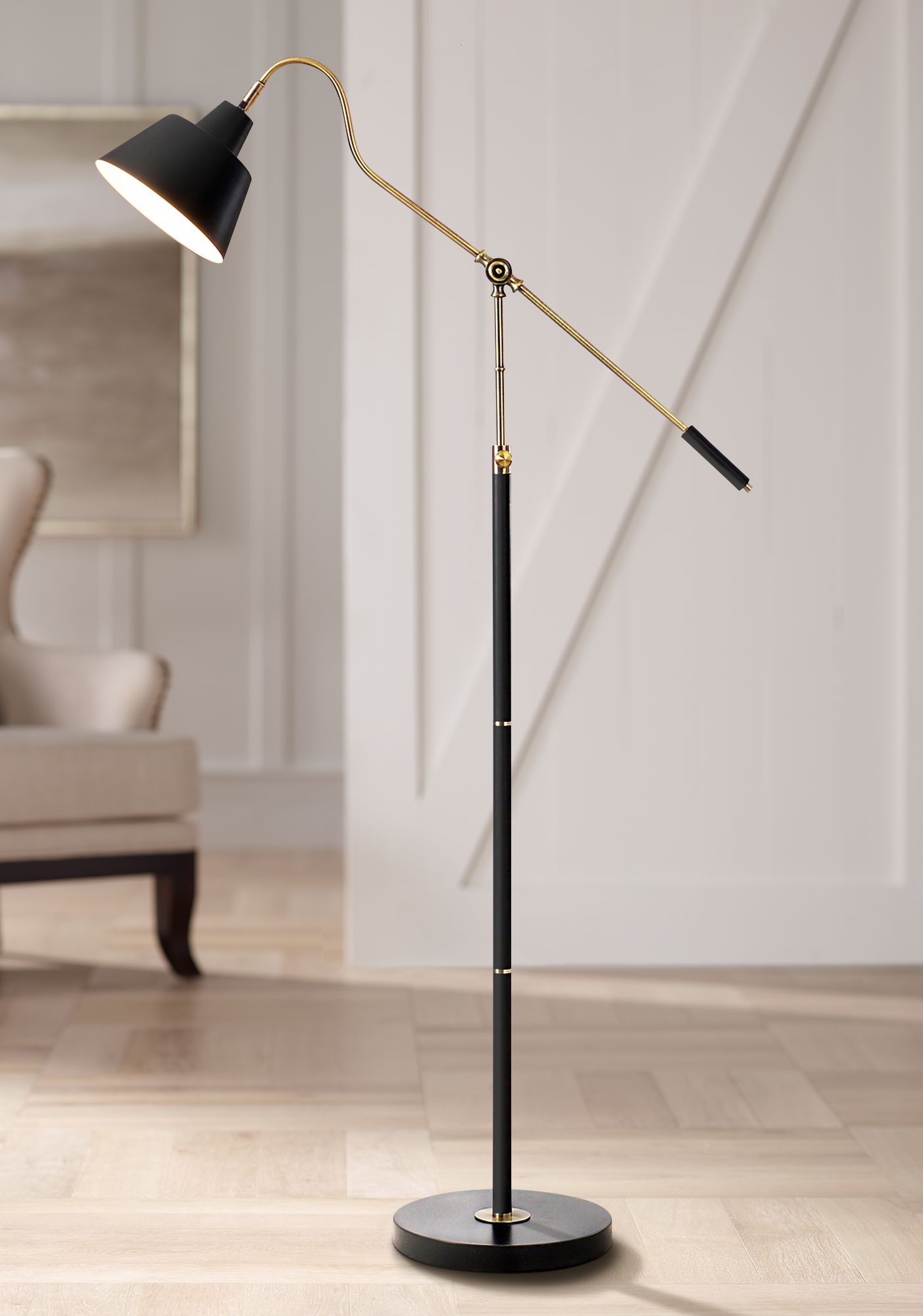 Nelson Antique Brass And Matte Black Adjustable Floor Lamp