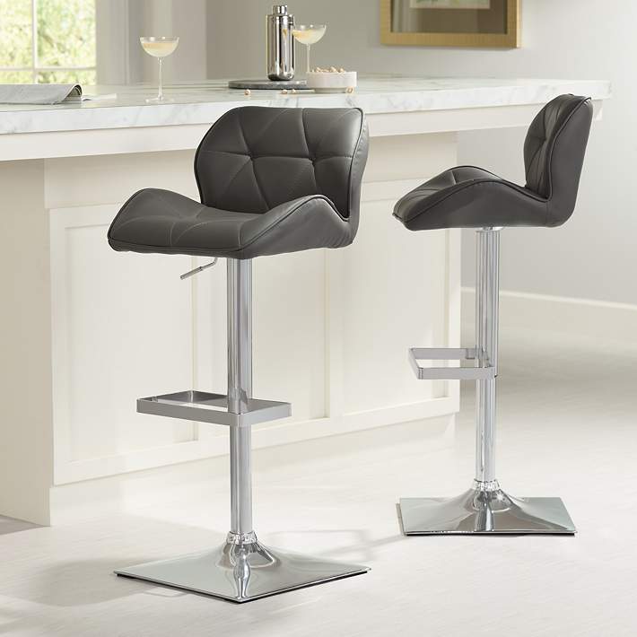 Boulton Gray Faux Leather Swivel Bar, Real Leather Bar Stools Swivel Chair