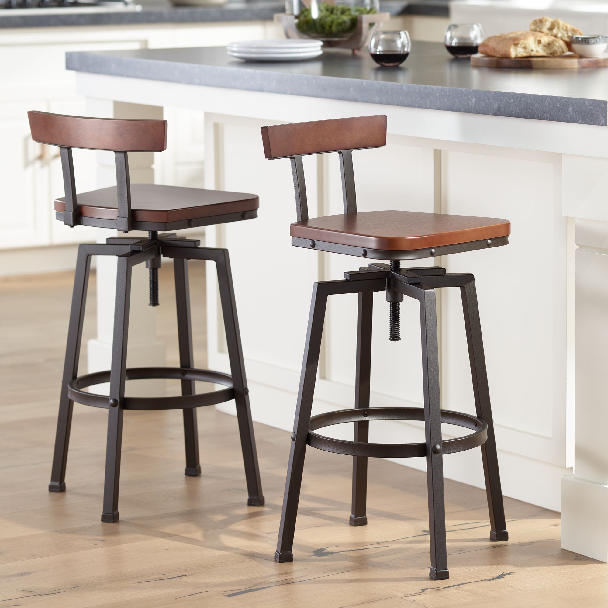 Roark Dark Bronze Adjustable Swivel Bar Stools Set of 2 44E78