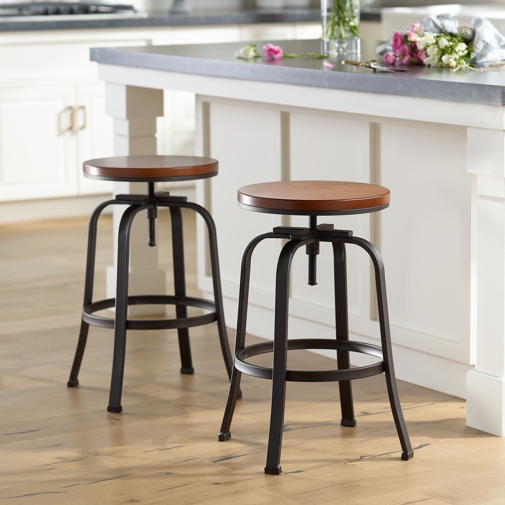 Radin Hammered Bronze Adjustable Swivel Bar Stools Set of 2 - #44E80