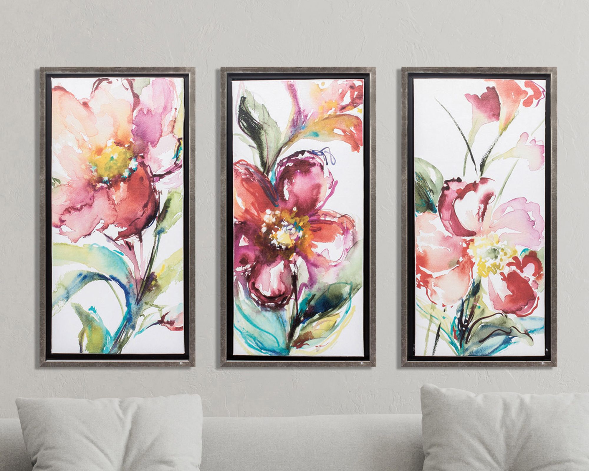 Happy Blooms 25" High 3-Piece Framed Canvas Wall Art Set