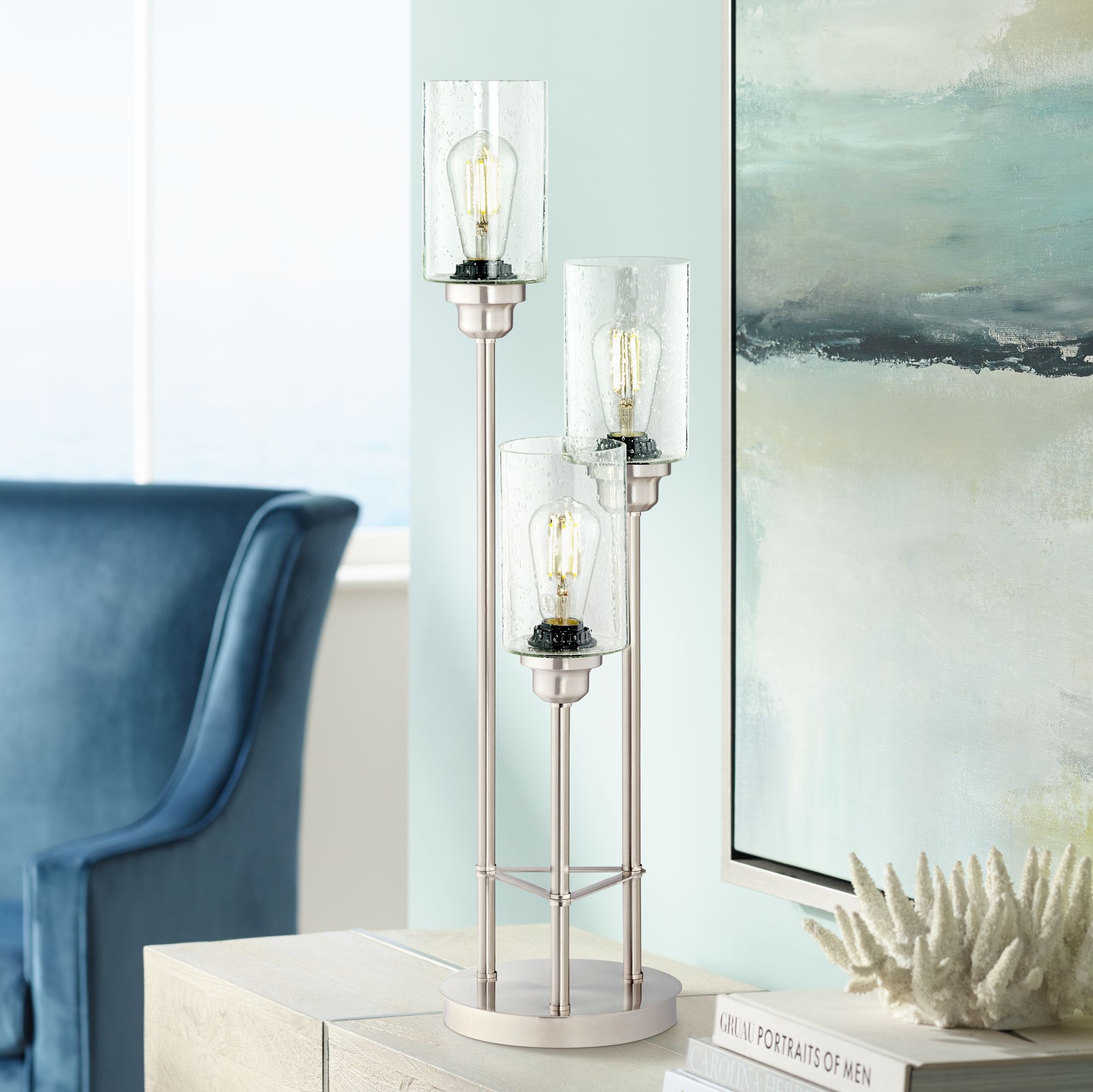 Trio Brushed Nickel 3-Light LED Table Lamp