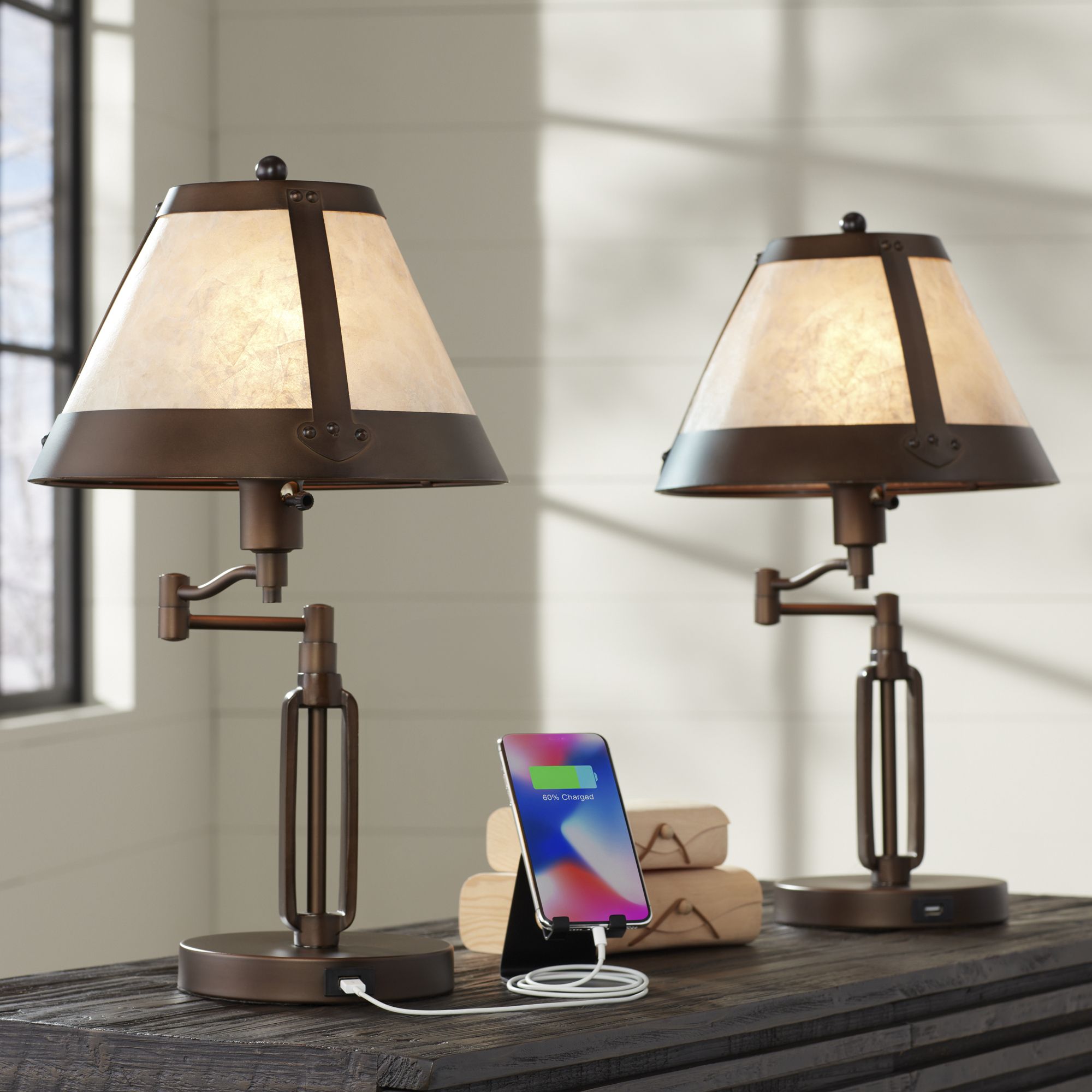 Samuel Mica Shade Swing Arm Usb Desk Lamps Set Of 2 44x05