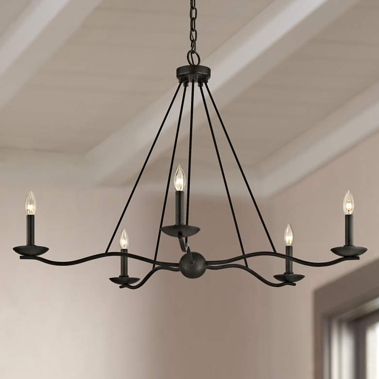 Sawyer 40&quot; Wide Forged Iron 5-Light Chandelier