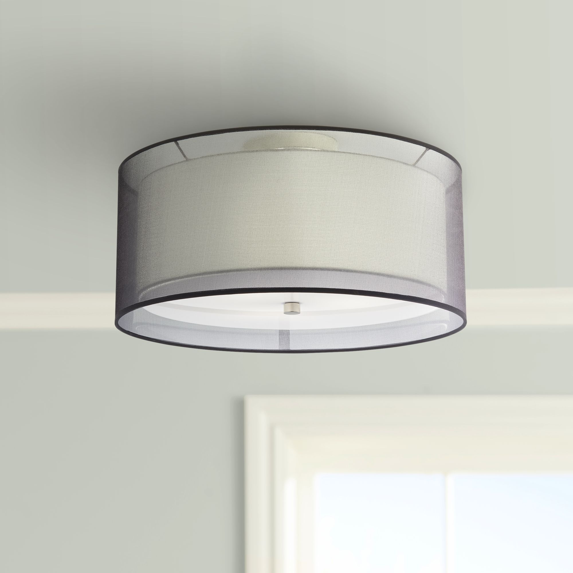 Double Drum 18" Wide Polished Nickel Flushmount Ceiling Light