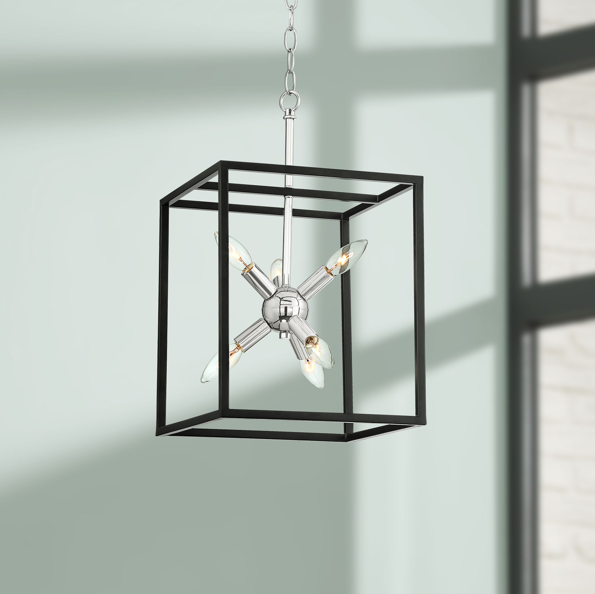 Rockford 12" Wide Black and Polished Nickel 6-Light Pendant