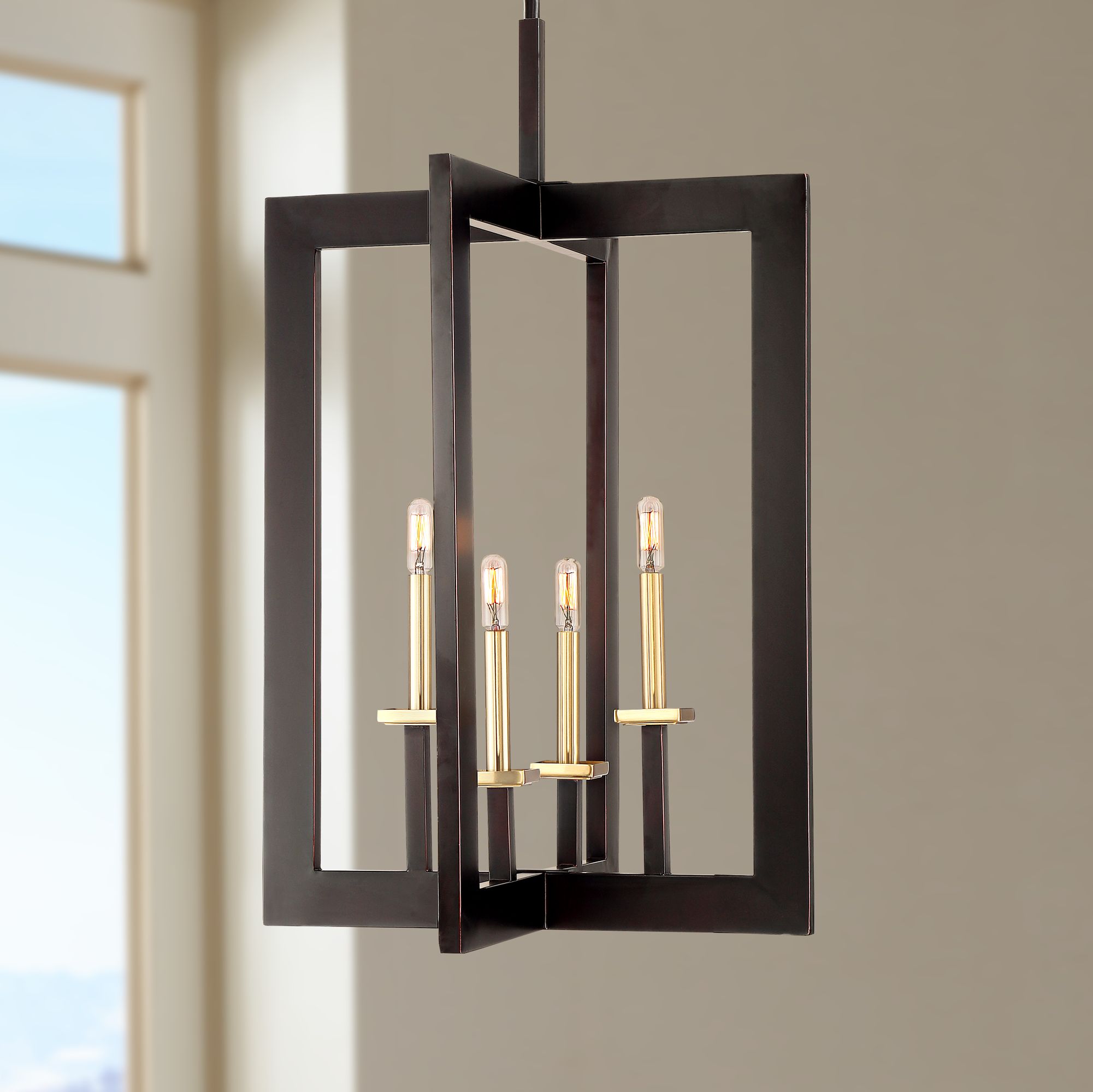 Haven 20 1/4"W Bronze and Warm Brass 4-Light Foyer Pendant
