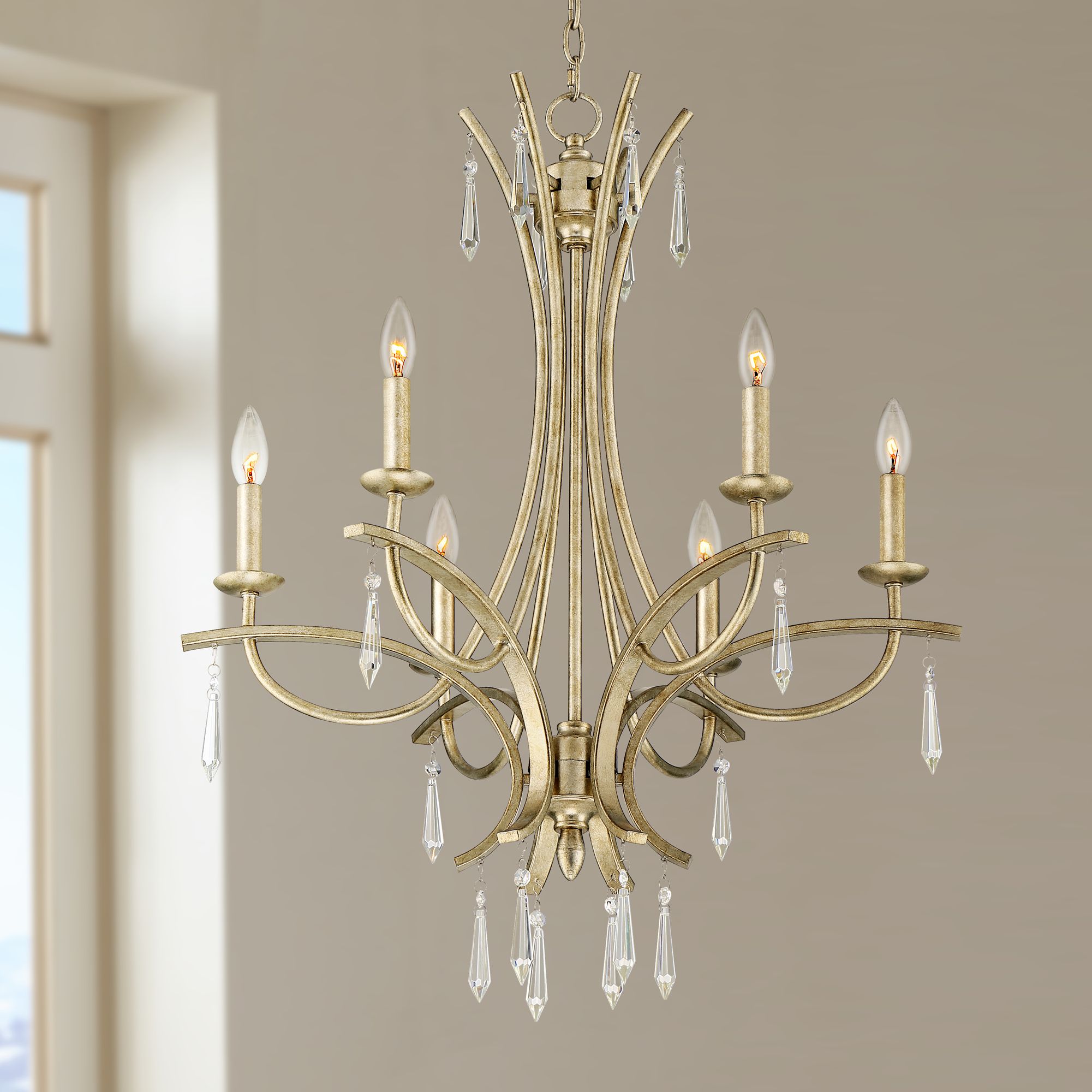 Josephine 26 1/4" Wide Silver Leaf 6-Light Chandelier
