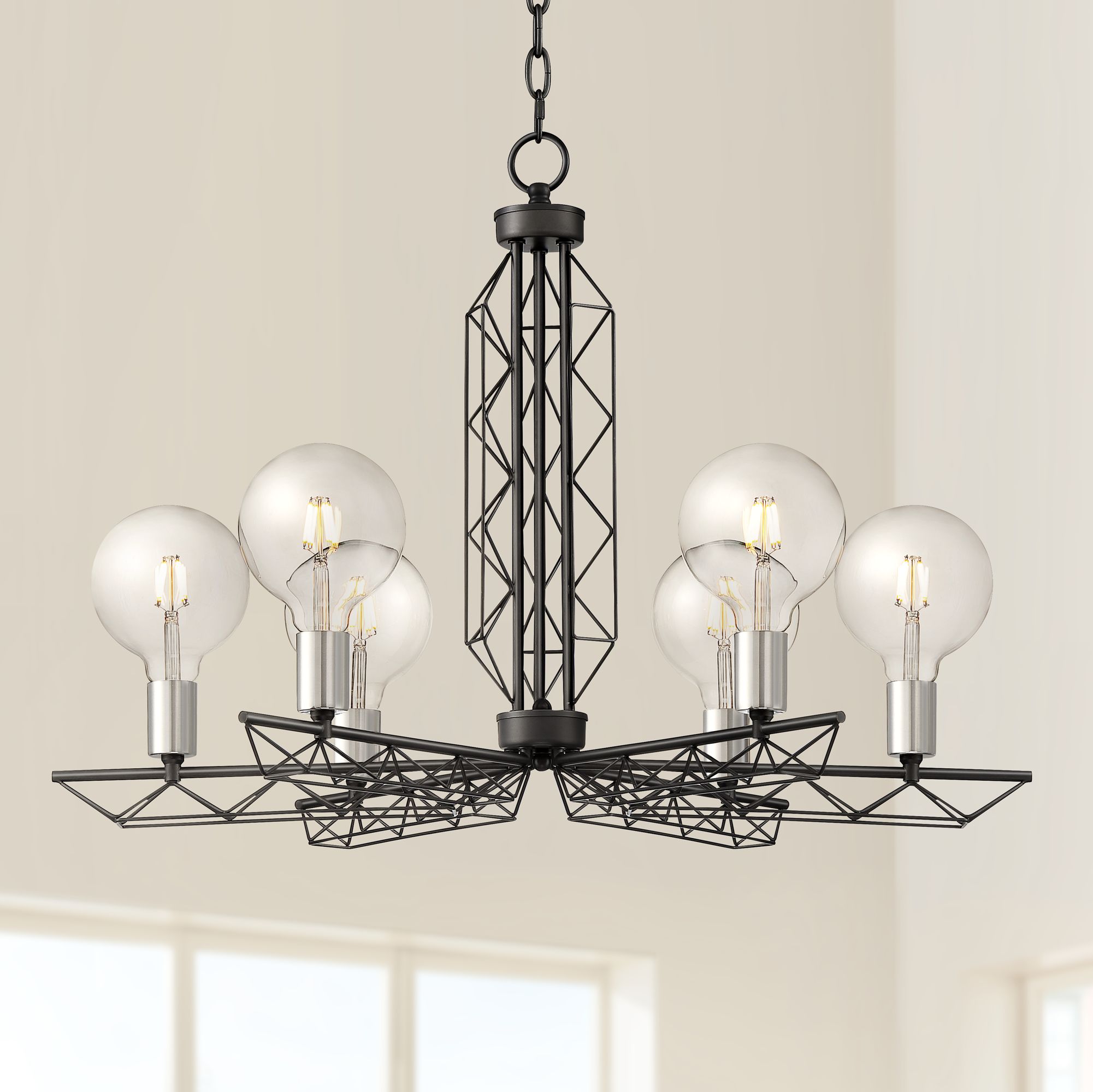 Whirl 30" Wide Black and Satin Nickel 6-Light Chandelier
