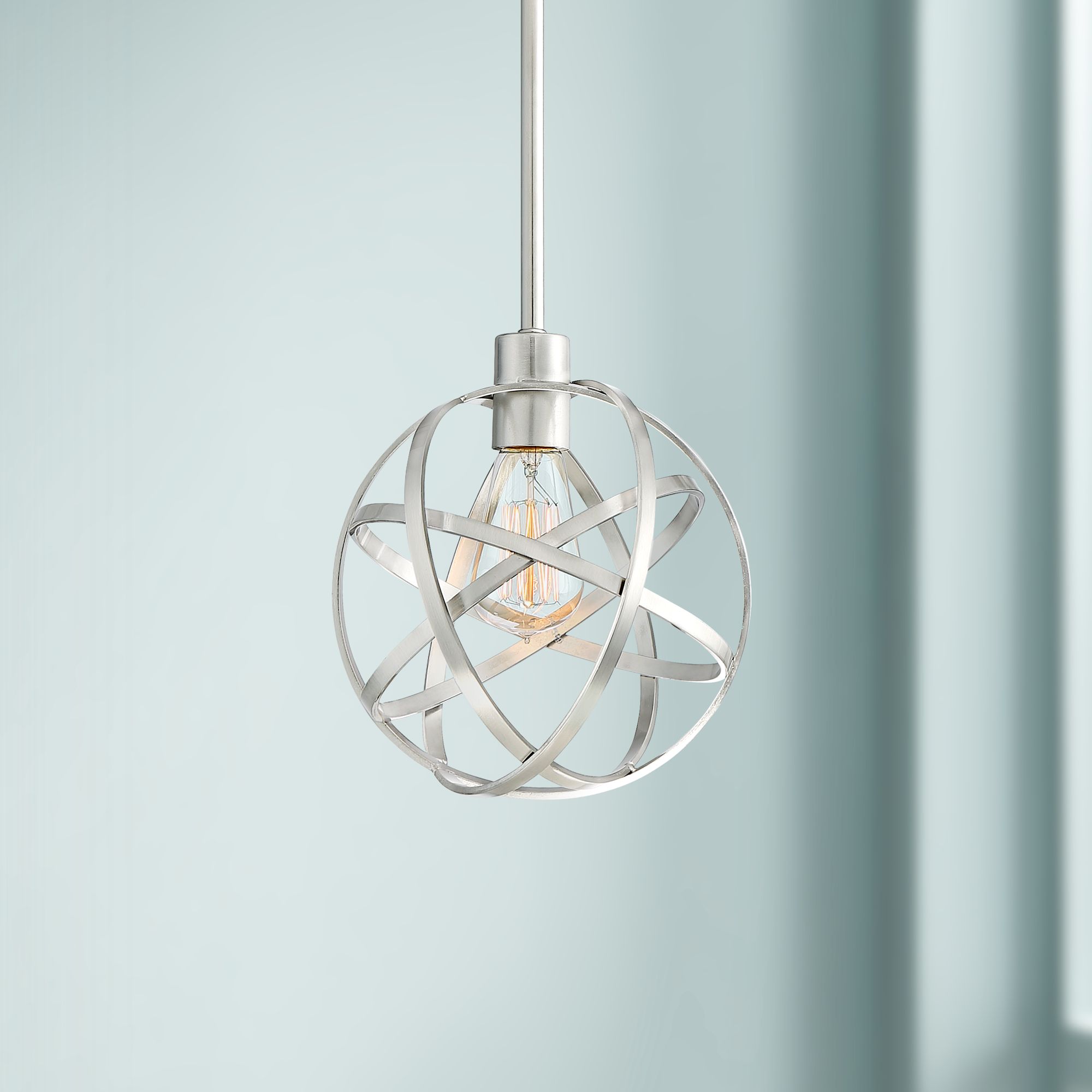 Industrial Atom 8" Wide Brushed Nickel Orb Mini Pendant
