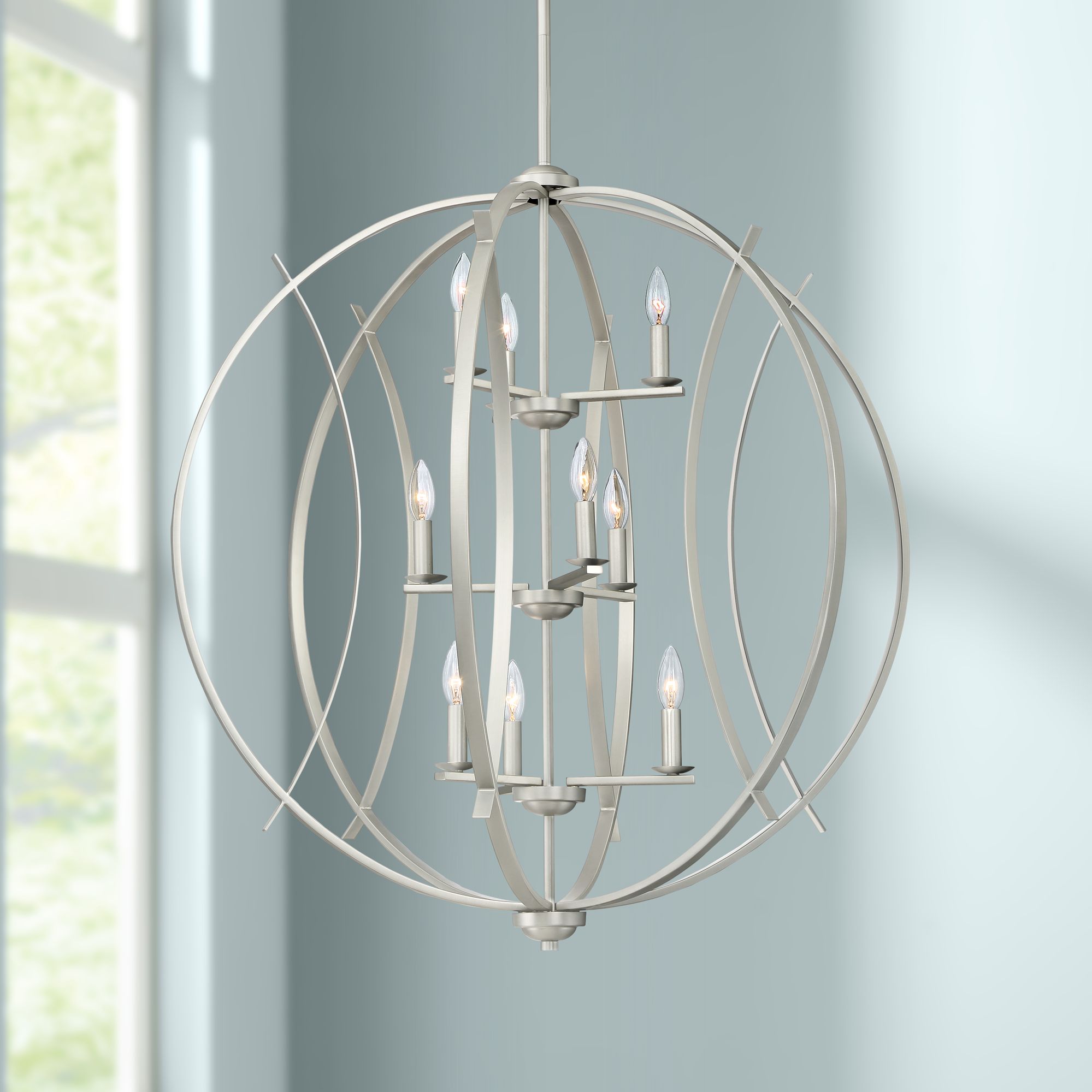 Spherical 32 3/4"W Brushed Nickel 9-Light Pendant