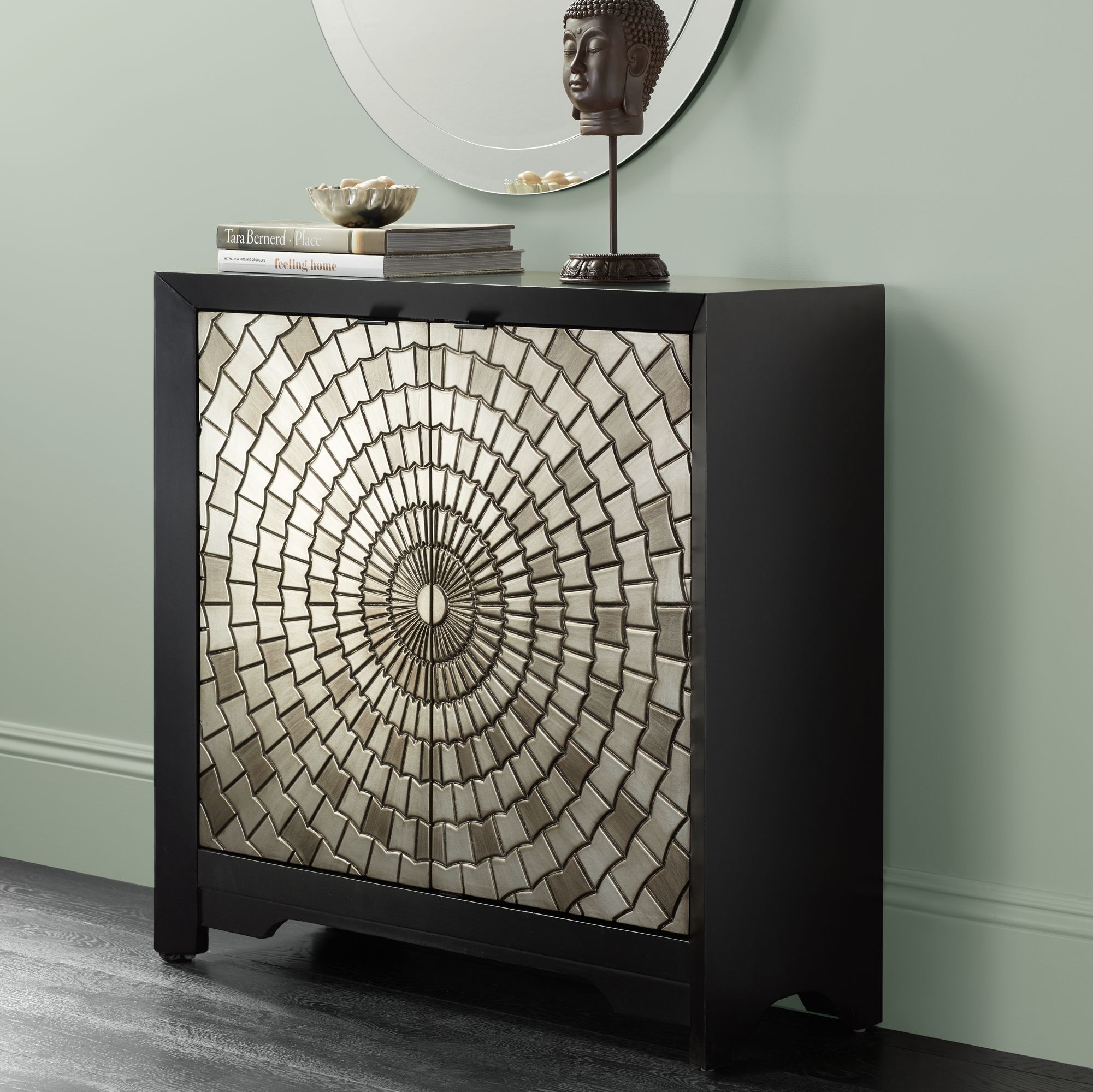 Martin 38" Wide Black and Pewter Mosaic 2-Door Accent Chest