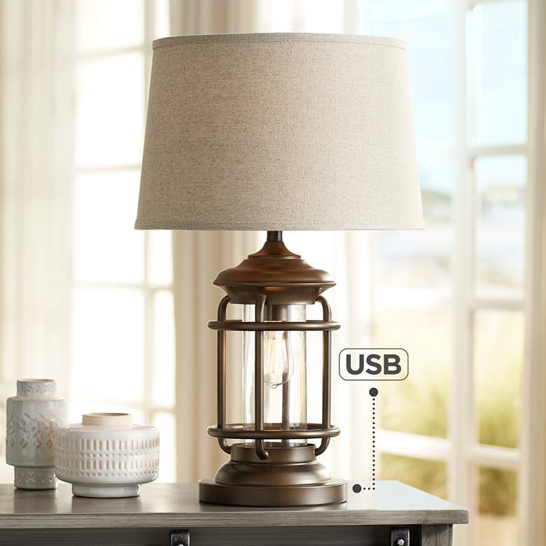 Image 1 Andreas Industrial Night Light Table Lamp with USB Port