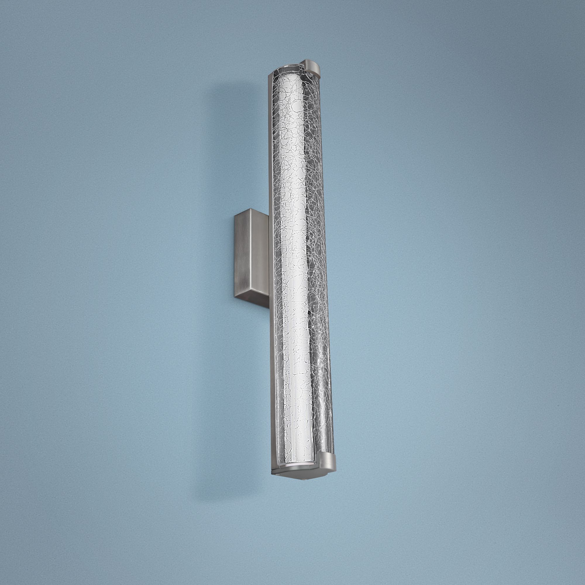 Cutler 24"W Satin Nickel and Crackle Glass LED Bath Light