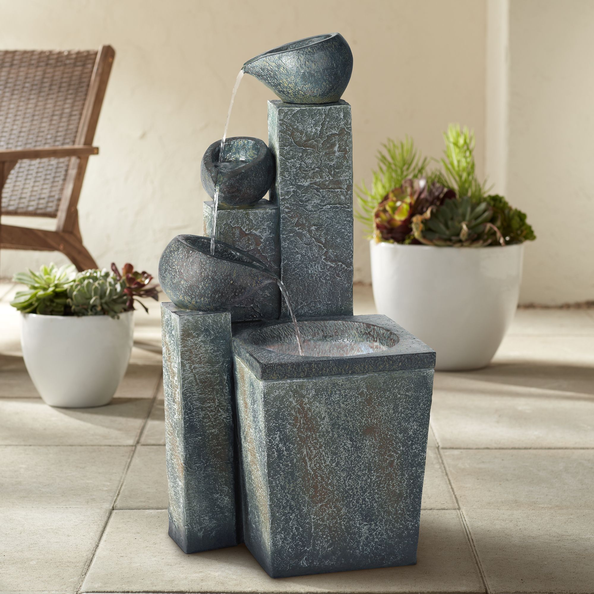 Asian Garden Tiered 39" High Fountain with LED Light